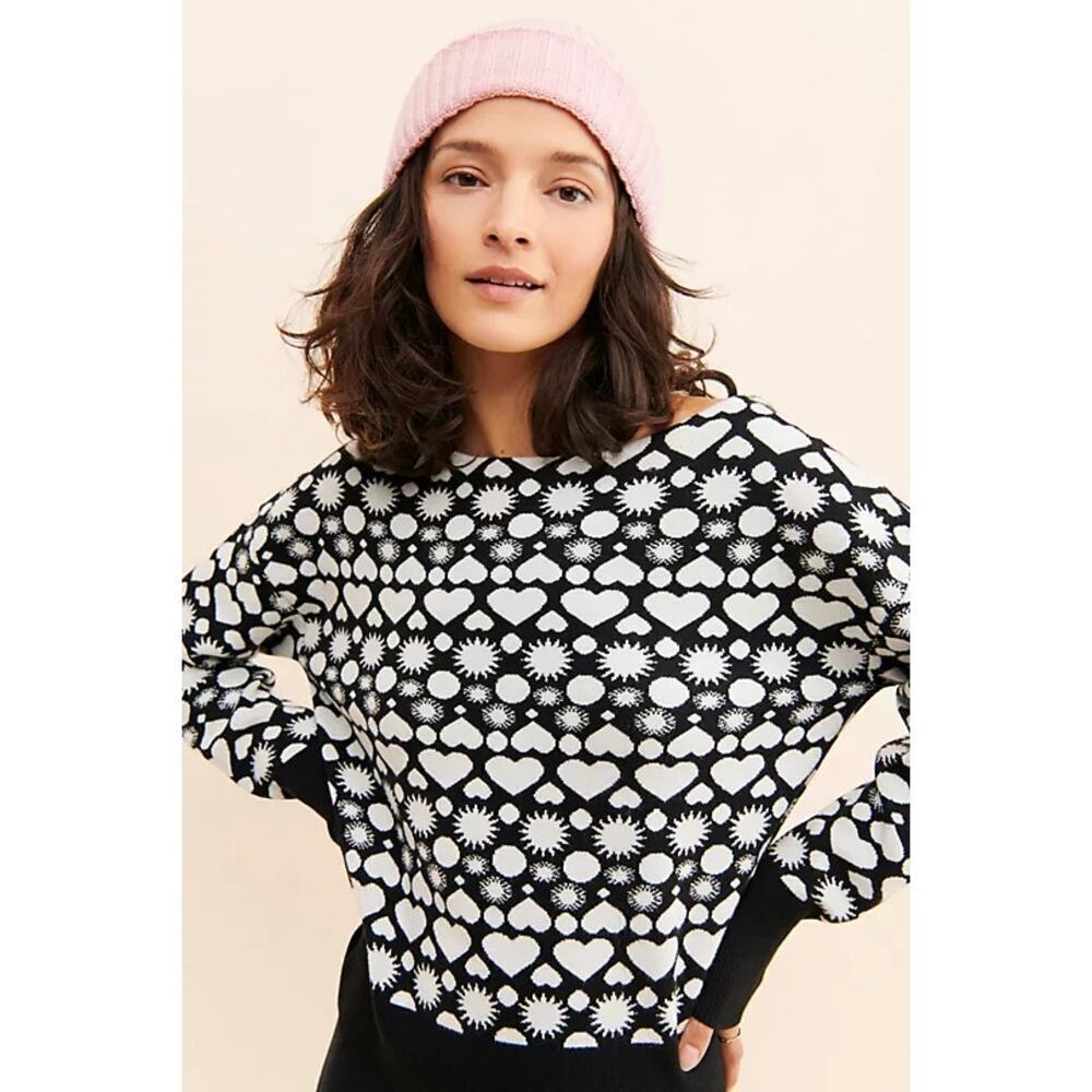 Anthropologie Black and White Heart Sweater